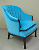 Chair and custom built ottoman in blue velvet